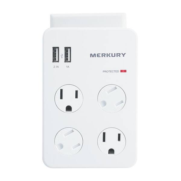 Merkury Innovations 4 AC Outlet and 2 USB 3.1 Amp Wall Surge Protector