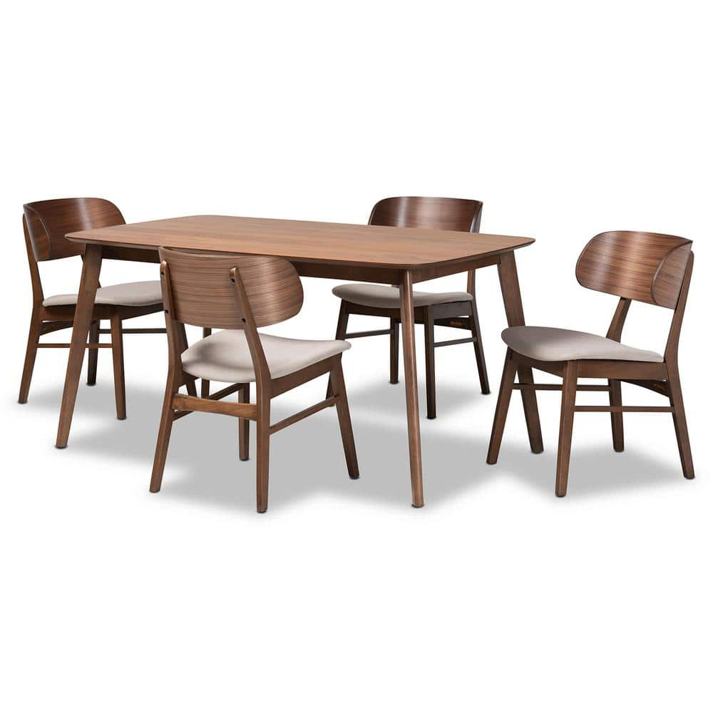 Baxton Studio Alston 5-Piece Beige and Walnut Brown Dining Set 19111706 ...