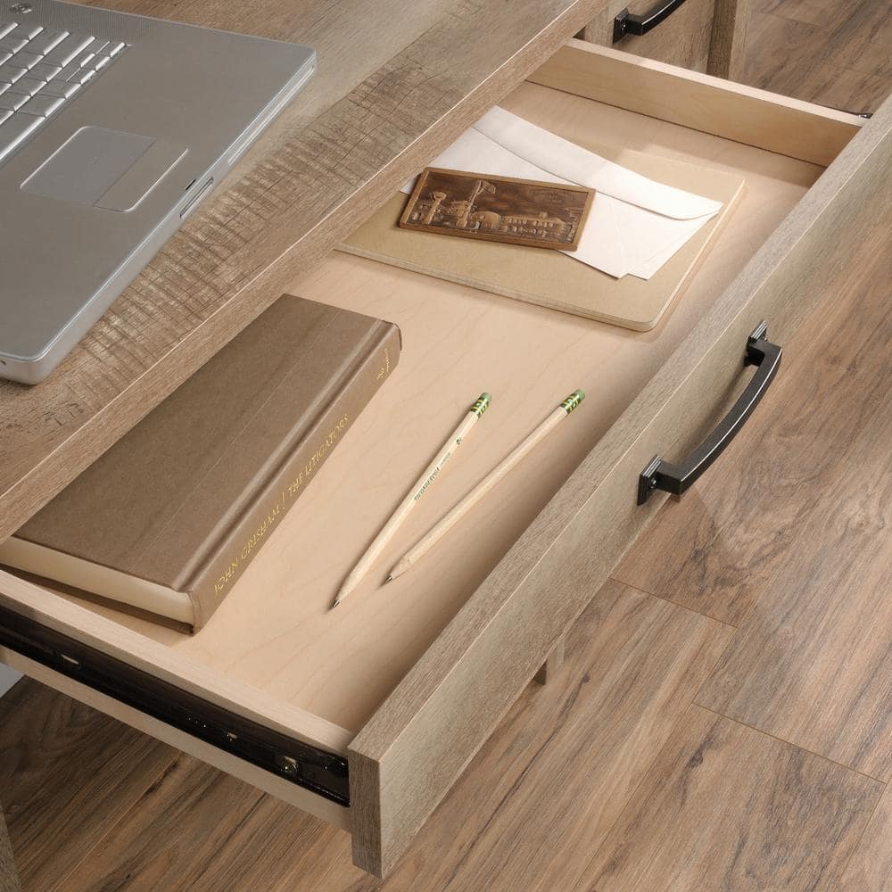 Rustic-Inspired Lintel Oak Finish Writing Desk with Drawer and Filing Cabinet
