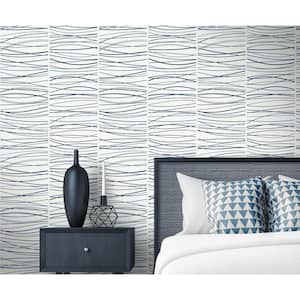 Blue Wave Lines Vinyl Peel and Stick Wallpaper Roll (Covers 31.35 sq. ft.)