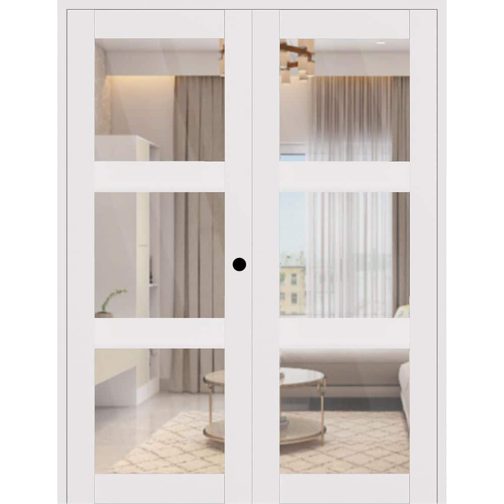 Smart Pro 3 Lite 60 in. x 96 in. Left Active 3-Lite Clear Glass Polar White Wood Composite Double Prehung French Door price history on PriceWatchPro