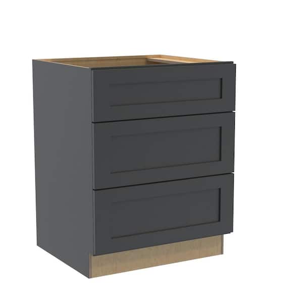 Home Decorators Collection Newport 27 in. W x 24 in. D x 34.5 in. H Assembled Plywood Drawer Base Kitchen Cabinet in Deep Onyx with Soft Close