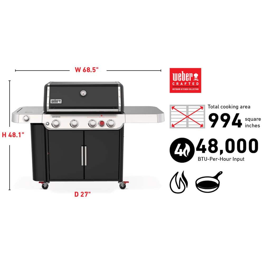 Genesis E-435 Black Liquid Propane Gas Grill with Stainless Steel Accents