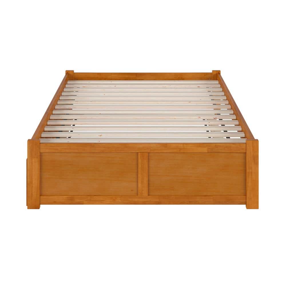 Light Toffee Full Wood Platform Bed with Trundle and Slats