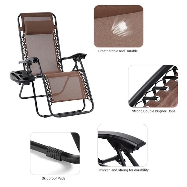 Sonkuki Brown Patio Adjustable Zero Gravity Chair, Metal