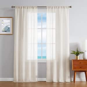 Erasmus Taupe Faux Linen 38 in. W x 84 in. L Rod Pocket Sheer Window Curtains (2-Panels)