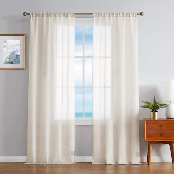 Nautica Erasmus Taupe Faux Linen 38 in. W x 84 in. L Rod Pocket Sheer Window Curtains (2-Panels)