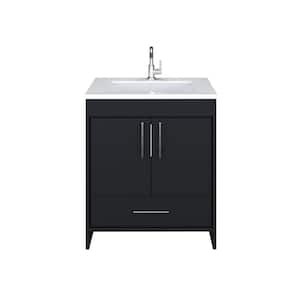 Capri 30 in. W x 22 in. D Bathroom Vanity in Black with Microstone Vanity Top in White with White Basin