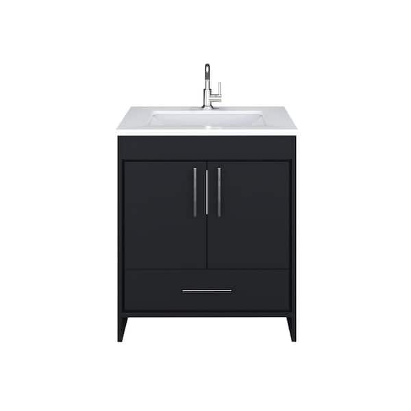 VOLPA USA AMERICAN CRAFTED VANITIES Capri 30 in. W x 22 in. D Bathroom Vanity in Black with Microstone Vanity Top in White with White Basin