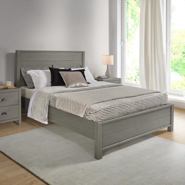 Camaflexi Arlington Distract Grey Solid Wood Frame Queen Size Panel Bed Dual Height Slat Option