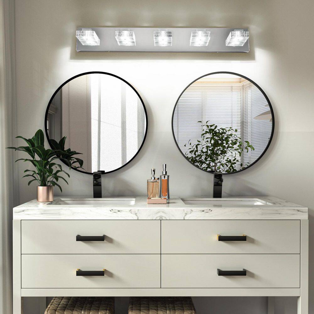 31 in. 5-Light Modern Chrome-Plated LED Wall Light With Square Acrylic Shade For Bathroom price history on PriceWatchPro