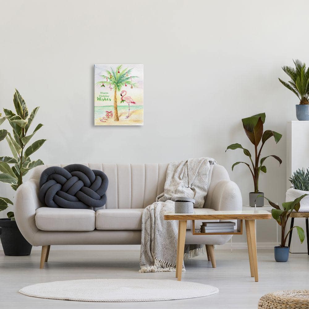 Tropical Flamingo Christmas Canvas Art with Palm Tree