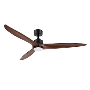60 Inch DC Ceiling Fan with Lights and Remote Control, 3 Reversible Carved Wood Blades, 6-Speed Noiseless DC Motor