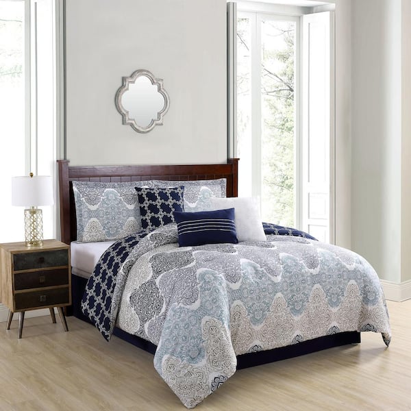 Carmela Home Caspian 7-Piece Taupe/Blue/Grey King Comforter Set