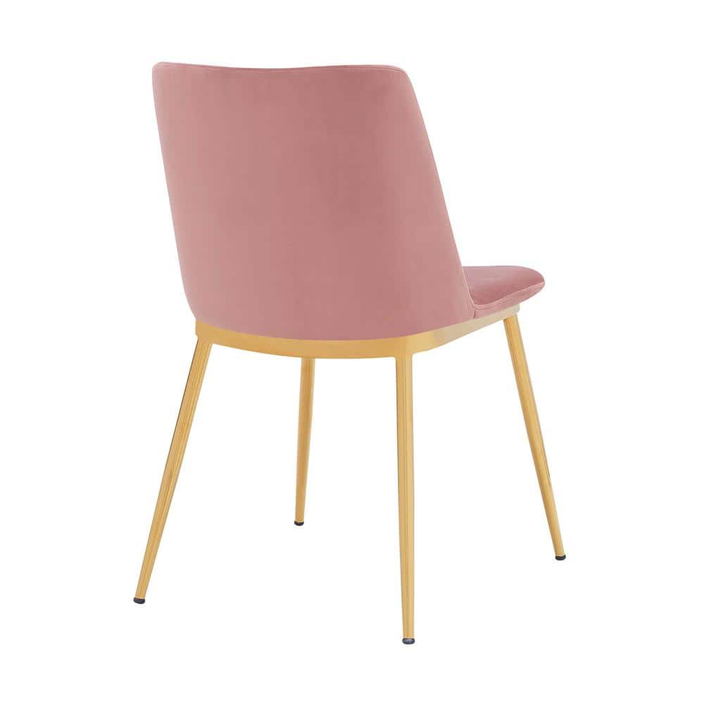 Elegant Pink Velvet and Gold Metal High-Back Dining Chairs (Set of 2)