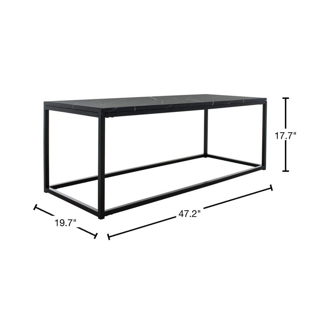Baize Black Marble and Metal Rectangular Coffee Table