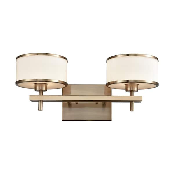 Titan Lighting Utica 2-Light Satin Brass with Opal White Glass Bath Light