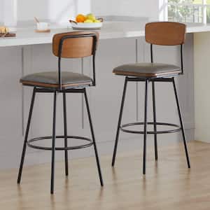 Wynne 30 in. Light Gray High Back Metal Swivel Bar Stool with Fabric Seat (Set of 2)