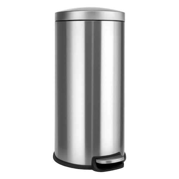 Innovaze 8 Gal. Stainless Steel Brushed Fingerprint-Resistant Round Step-On Trash Can