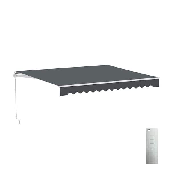 12 ft. Caribbean UV Polyester Motorized Retractable Patio Awning 10 ft. Projection in Gray