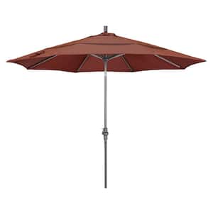 11 ft. Hammertone Grey Aluminum Market Patio Umbrella with Crank Lift in Terrace Adobe Olefin