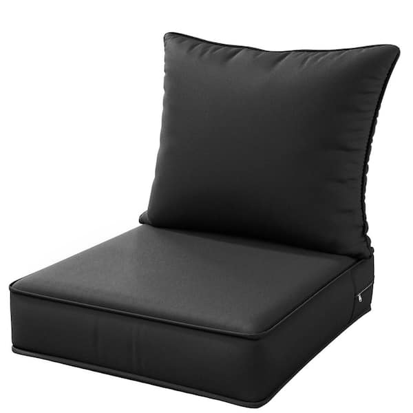 WNP 22 in. x 24 in. x 4 in. Square Outdoor Deep Seating Cushion Set Seat and Back Cushion for Chair and Sofa Black