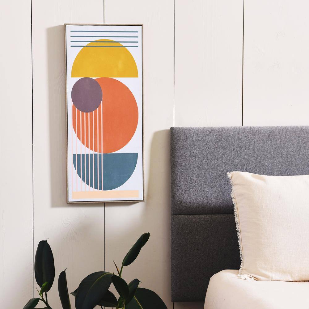 Modern Multicolor Abstract Canvas with Blonde Frame