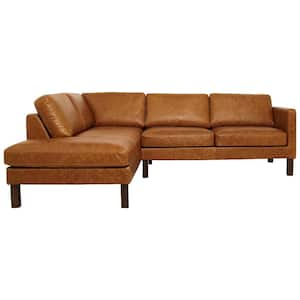 Eldoria 99 in. Genuine Leather Square Arm Mid-Century Modern L Shaped Left Facing Sectional Sofa in Cognac