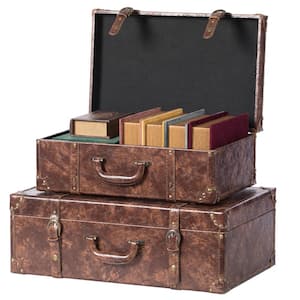 Suitcase Storage Trunk with Faux Leather (Set of 2)