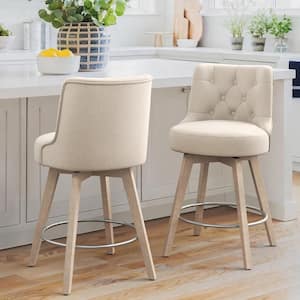 Rowland 26.5 in Seat Height Line Upholstered Fabric Counter Height Solid Wood Leg Swivel Bar stool（Set of 2）