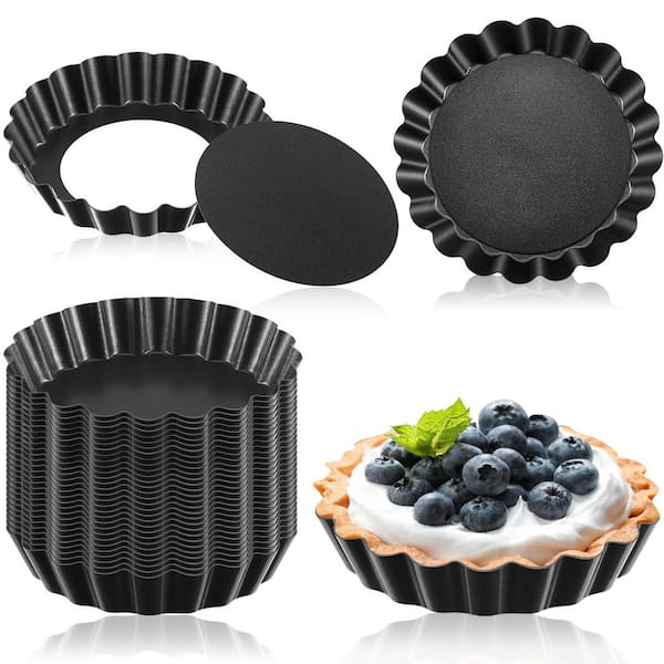 32-Piece Mini Tart Pans Egg Tart Molds with Removable Bottom, Small Bakeware Mold Fluted Side for Mousse Cake, Black