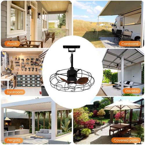 20 in. Outdoor Black Wet Rated Gazebo Ceiling Fan with Light, Hanging Fan for Pergola, Waterproof, Hook Installation Ceiling Fans