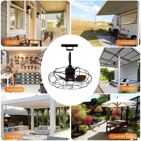 20 in. Outdoor Black Wet Rated Gazebo Ceiling Fan with Light, Hanging Fan for Pergola, Waterproof, Hook Installation