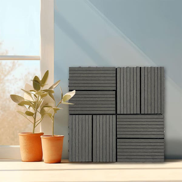 Afoxsos 1 ft. x 1 ft. Wood Plastic Composite Deck Tile, All-Weather for Indoor and Outdoor in Dark Grey (20-Pack)