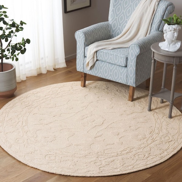 Marquee 6 ft. x 6 ft. Ivory Solid Ornate Border Round Area Rug
