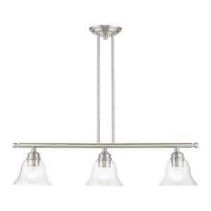 Moreland 3-Light Brushed Nickel Linear Chandelier with Hand Blown Clear Glass