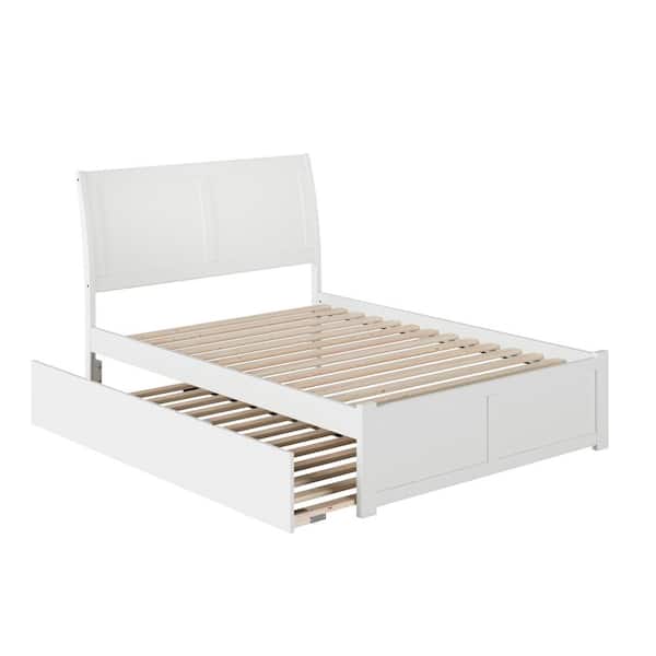 Portland White Full Platform Bed with Flat Panel Foot Board and Twin Size Urban Trundle Bed