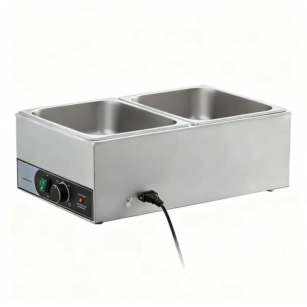 1200W Electric Stainless Steel Food Warmer with Two 1/2 Size Pans, Quick Heating Countertop Bain Marie for Catering