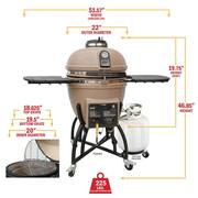 22 in. Kamado Dual Fuel Charcoal/Gas Grill in Taupe with Cover, Gas Burner Kit, Cart, Shelves, Lava Stone, Ash Drawer