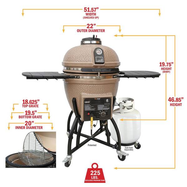 Hanover Ceramic Kamado Grill with Stainless Steel Cart and Accessories  Package