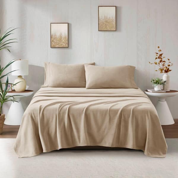 TRUE NORTH Micro Fleece 3-Piece Khaki Polyester Twin Sheet Set