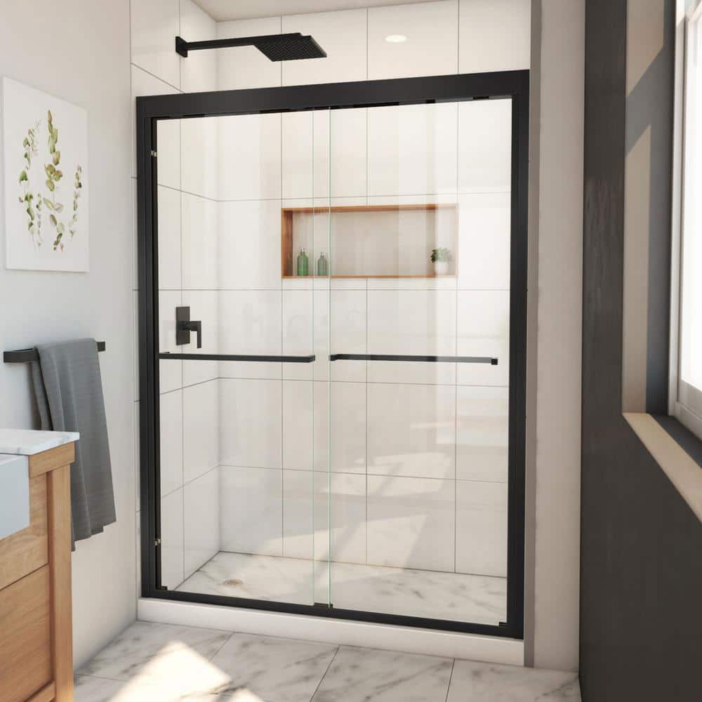 Matte Black Semi-Frameless Sliding Shower Door, 50-54" W x 72" H