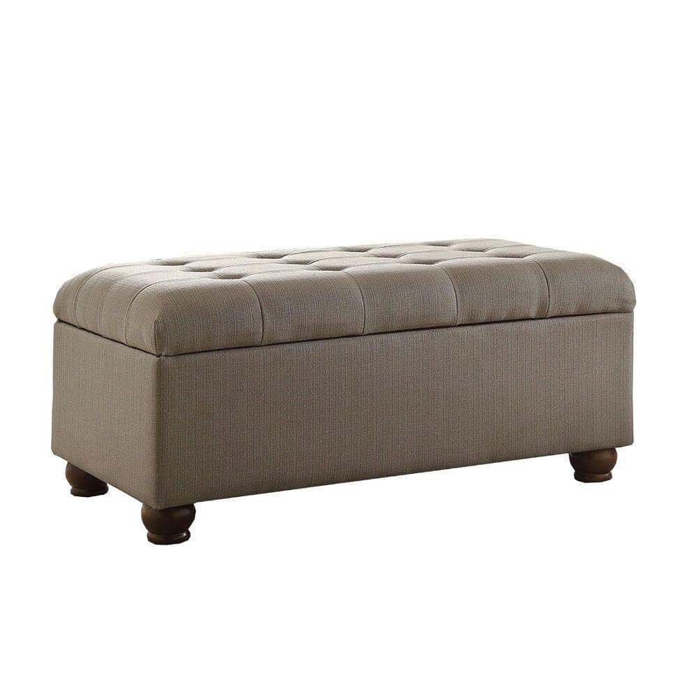 Benjara 40 in. Gray and Brown Backless Bedroom Bench With Wooden Bun