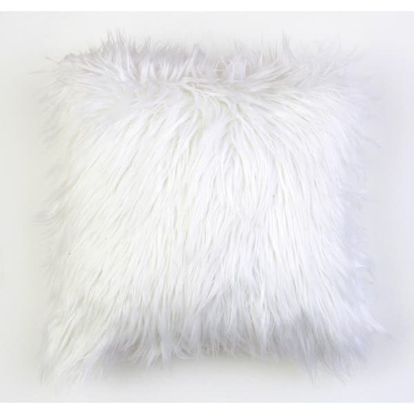 Decor Therapy Keller 16 x 16 Bright White Reversible Mongolian to Micromink Throw Pillow