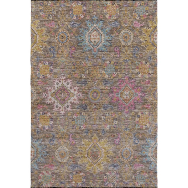 Mayfield Premium Machine Washable Abstract AMF2151 Mocha 8 ft. x 10 ft. Area Rug