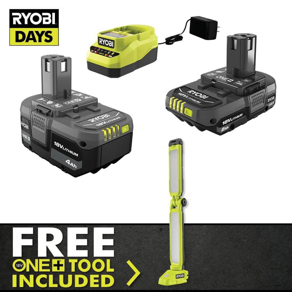 RYOBI ONE+ 18V Cordless LED Workbench Light Kit with 4.0 Ah Battery, 2.0 Ah Battery, and Charger