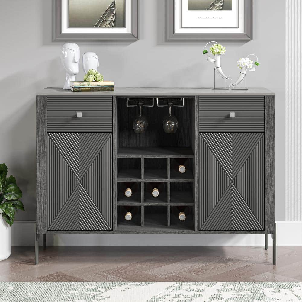 Reviews for FESTIVO Scandinavian 42 in. Dark Gray Wine Cabinet with ...