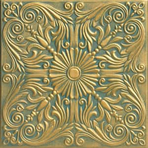Spanish Silver Green Gold Patina 1.6 ft. x 1.6 ft. Decorative Foam Glue Up Ceiling Tile (21.6 sq. ft./case)
