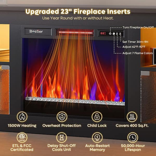 63 in. Freestanding Media Console Electric Fireplace TV Stand Fits TV'​s Up to 70 in. with Cabinet in Black