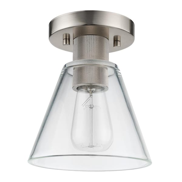 Globe Electric Flynn 6.5 in. 1-Light Brushed Nickel Flush Mount Ceiling Light with Clear Glass Shade